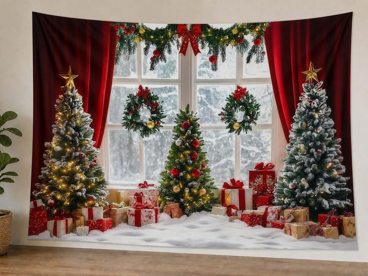Snowy Christmas Window Backdrop styled scene 1