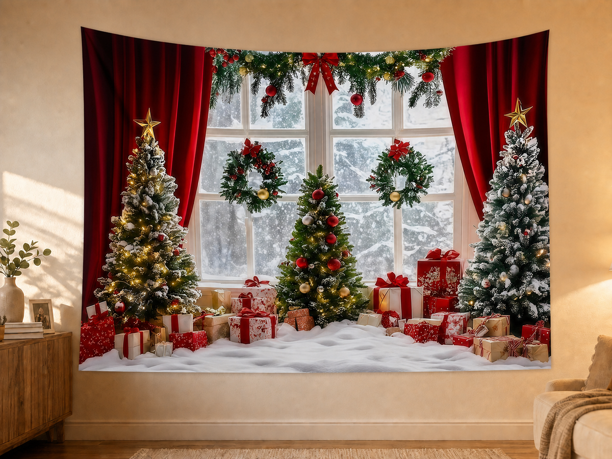 Snowy Christmas Window Backdrop styled scene 2