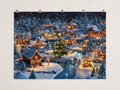 Snowy Christmas Village and Tree Printed Backdrop — complete flat printed design; accessories not included
