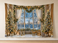 Christmas Tree Window Photography Backdrop displayed on a home wall