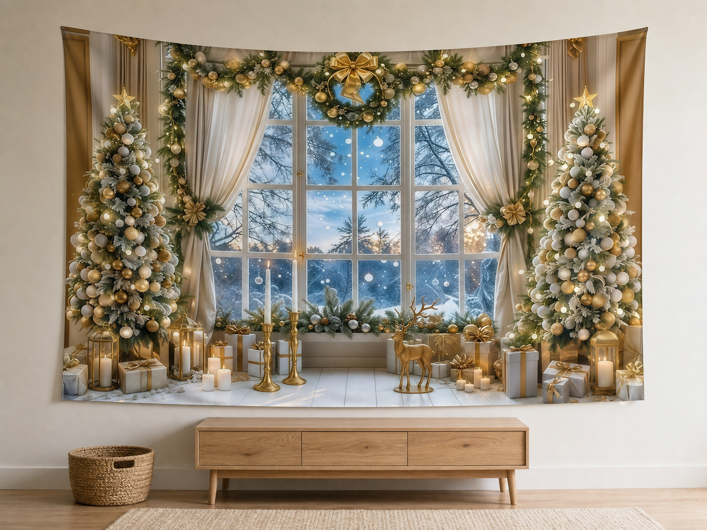 Christmas Tree Window Photography Backdrop in a realistic home setting