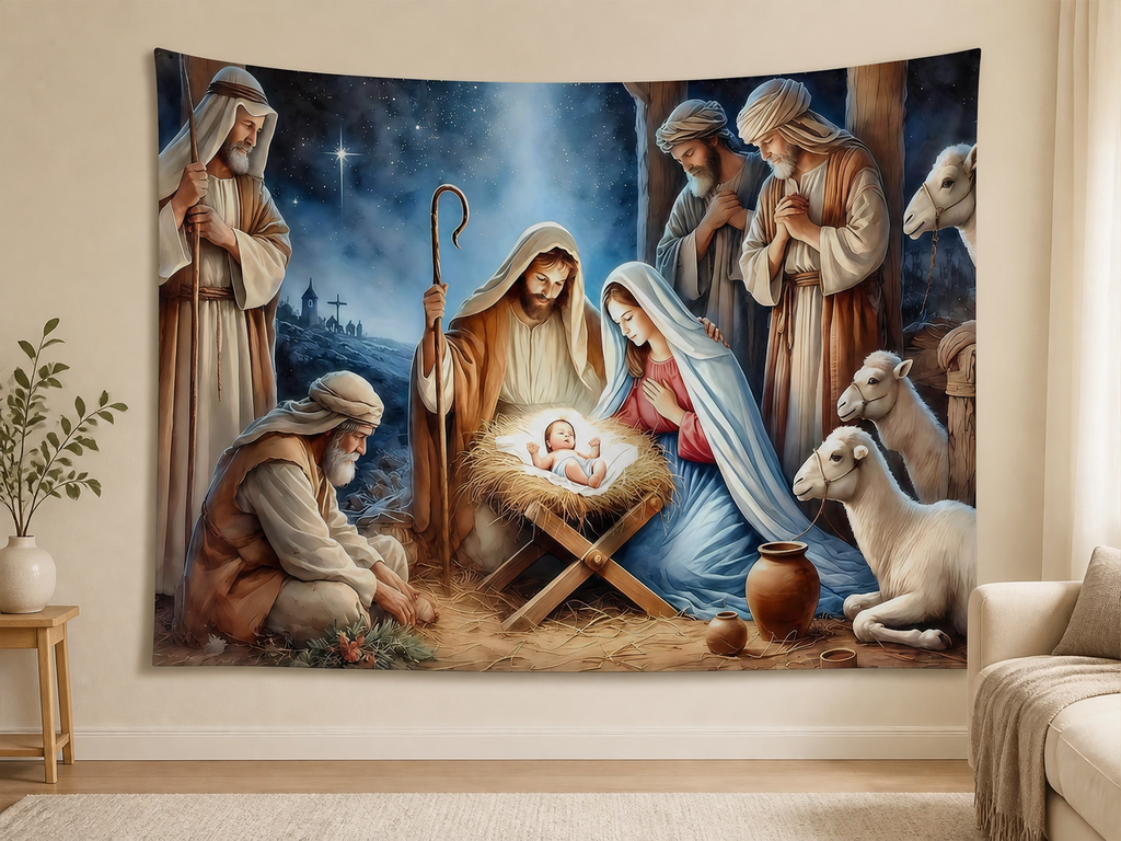 Classic Nativity Family Backdrop application scene 1