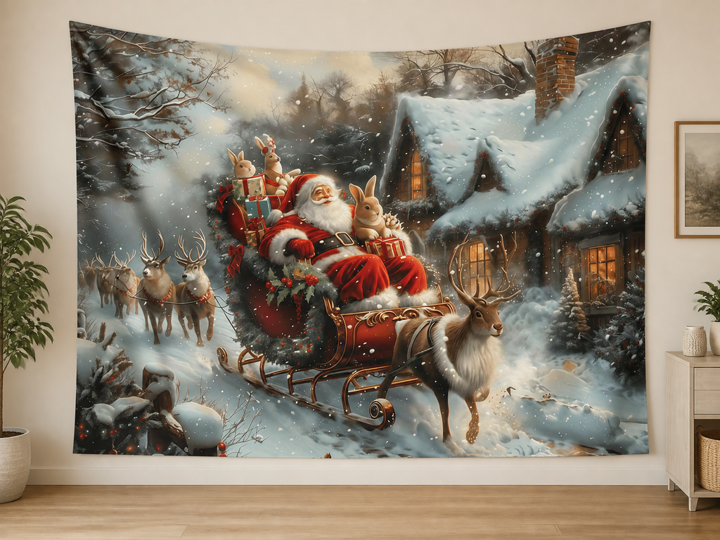Santa Sleigh Christmas Village Backdrop application scene 1