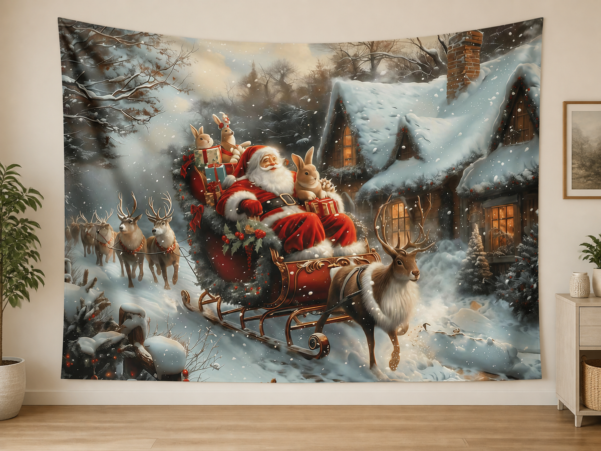 Santa Sleigh Christmas Village Backdrop application scene 1