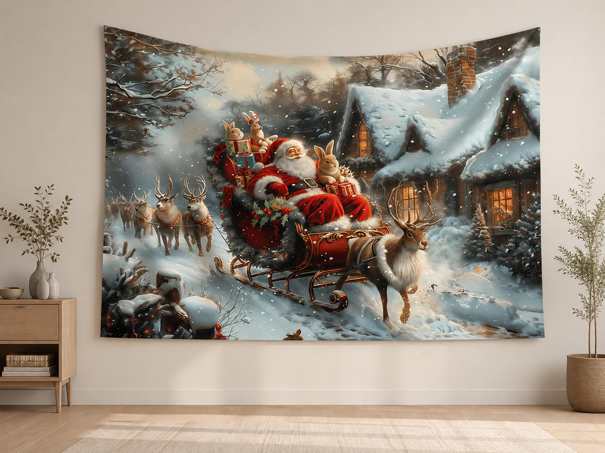 Santa Sleigh Christmas Village Backdrop application scene 2