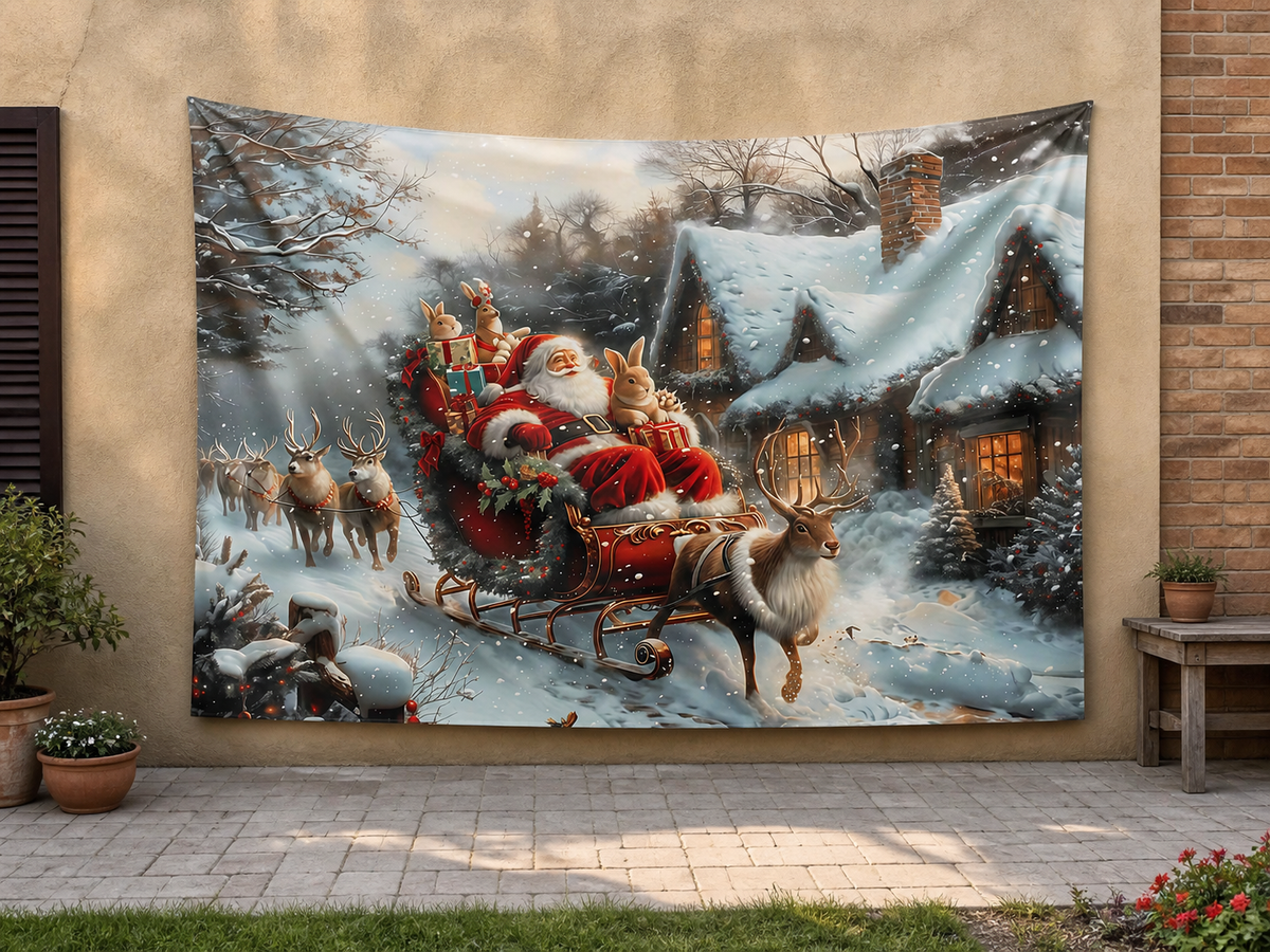 Santa Sleigh Christmas Village Backdrop application scene 3