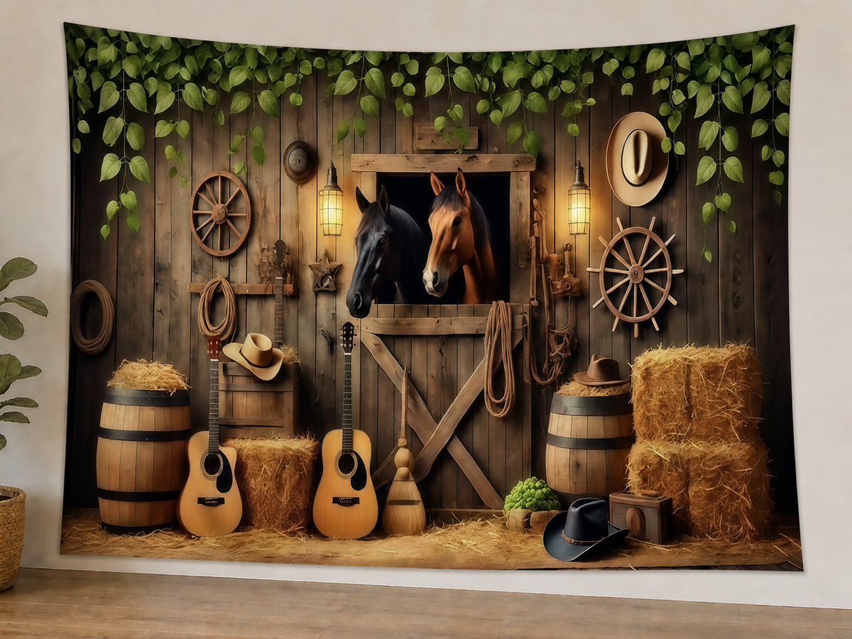 Rustic Barn Horse Wedding Backdrop styled scene 1