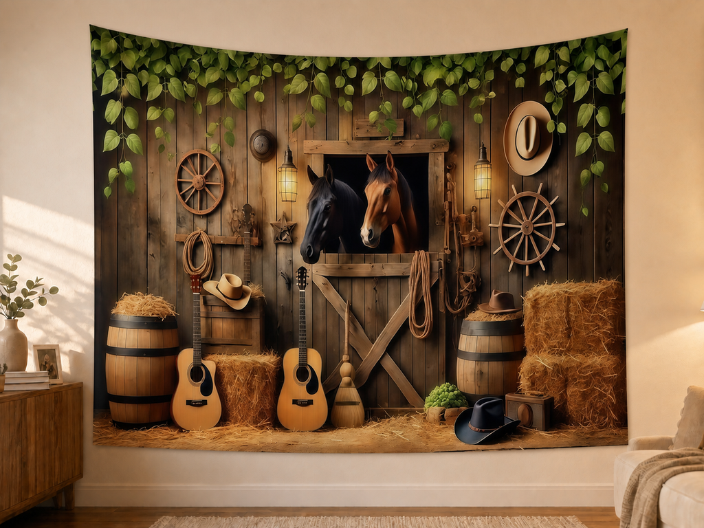 Rustic Barn Horse Wedding Backdrop styled scene 2