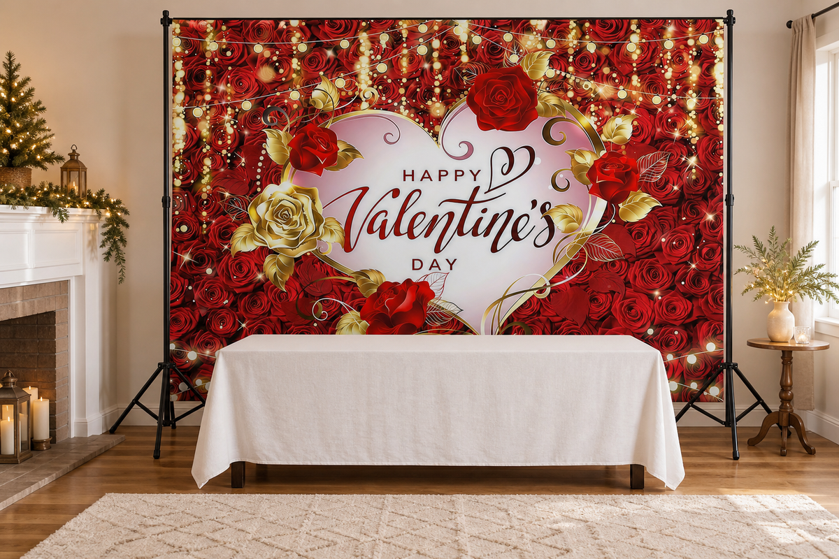 Red Rose Valentine Heart Backdrop in event studio