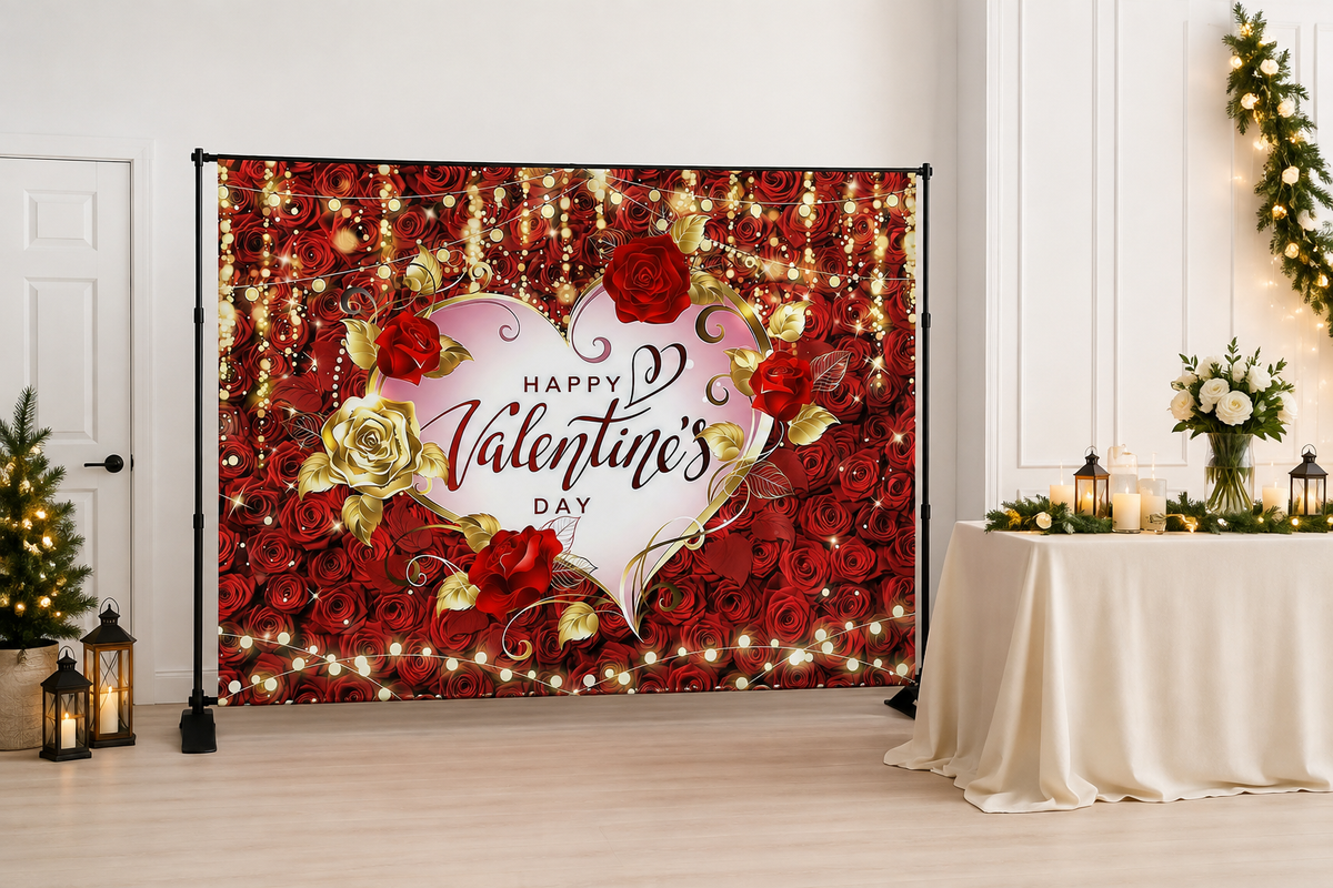 Red Rose Valentine Heart Backdrop in alternate room setting