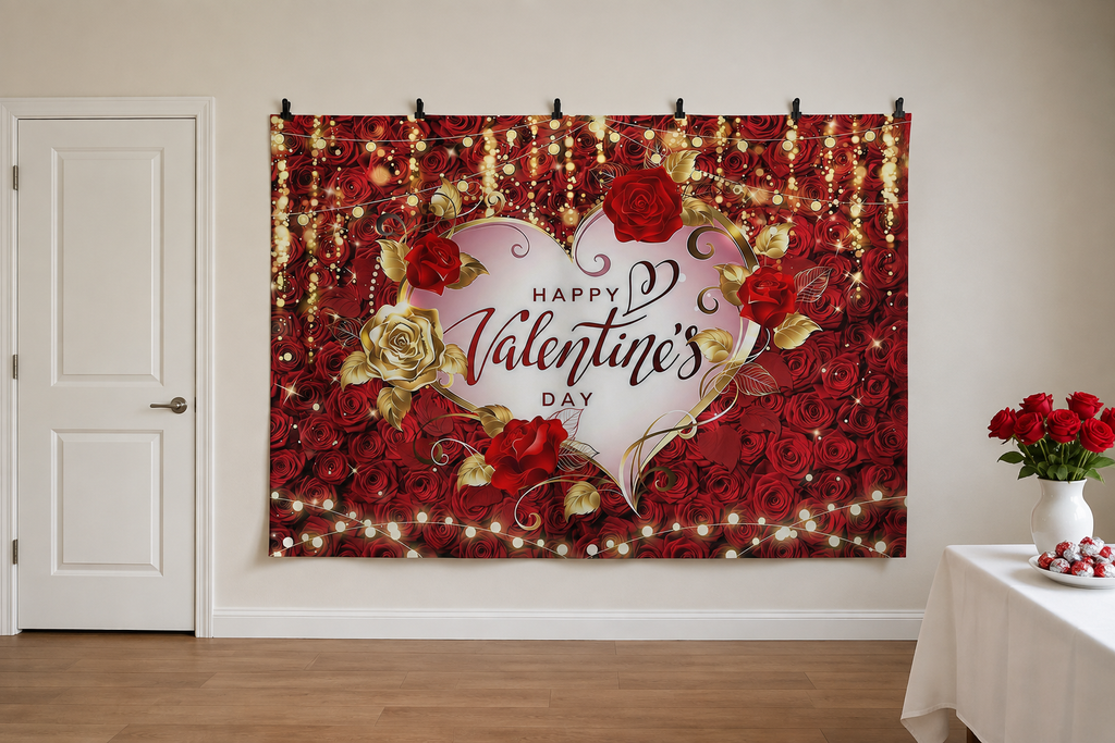Red Rose Valentine Heart Backdrop clipped directly to wall