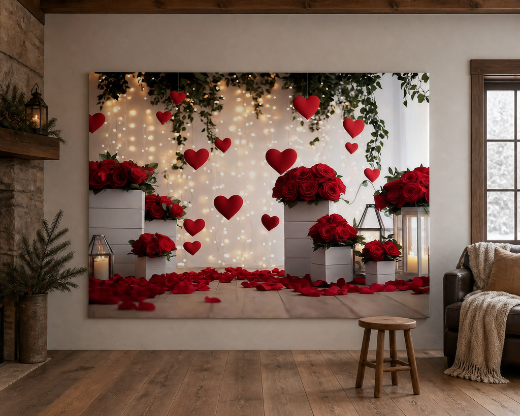 Valentine Roses and Heart Balloons Backdrop scene 1