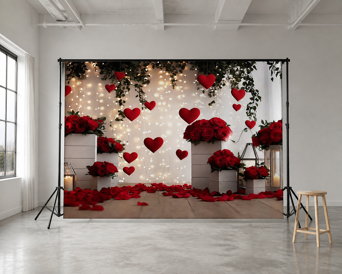 Valentine Roses and Heart Balloons Backdrop scene 2