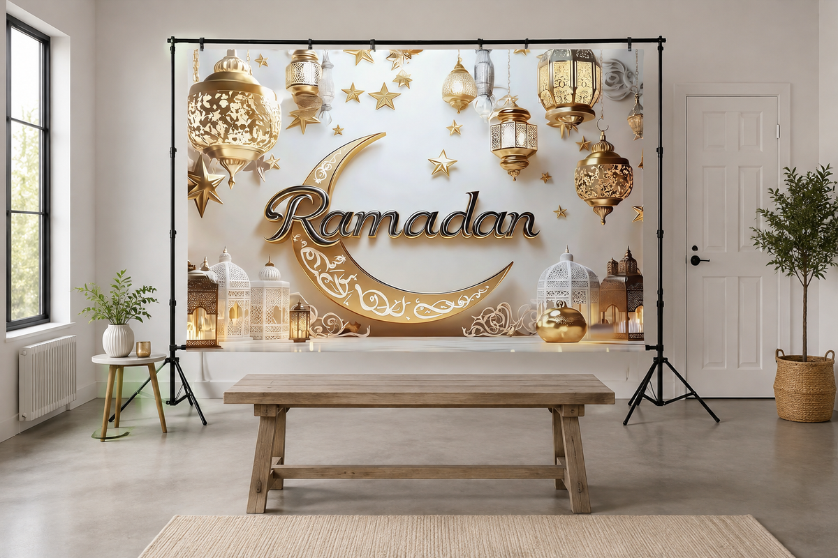 Gold Ramadan Lantern Backdrop in alternate room setting