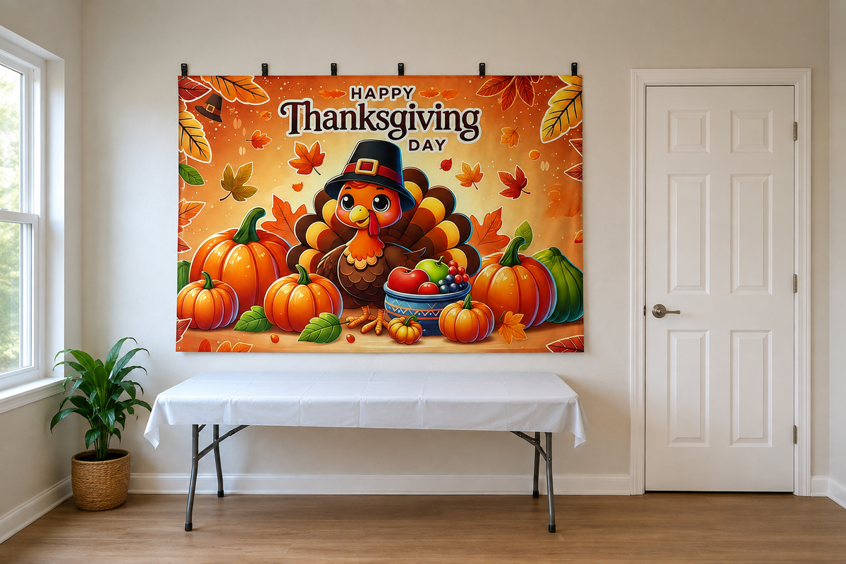Cute Turkey Thanksgiving Backdrop clipped directly to wall