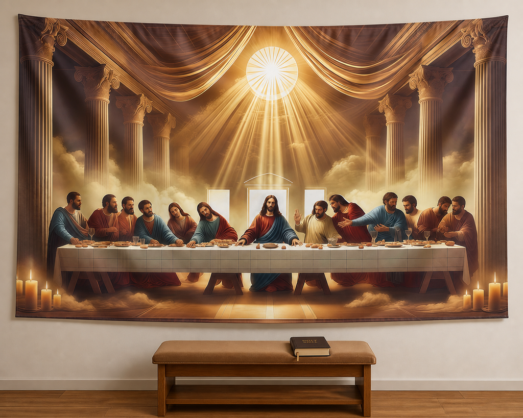 Last Supper religious tapestry devotional room scene