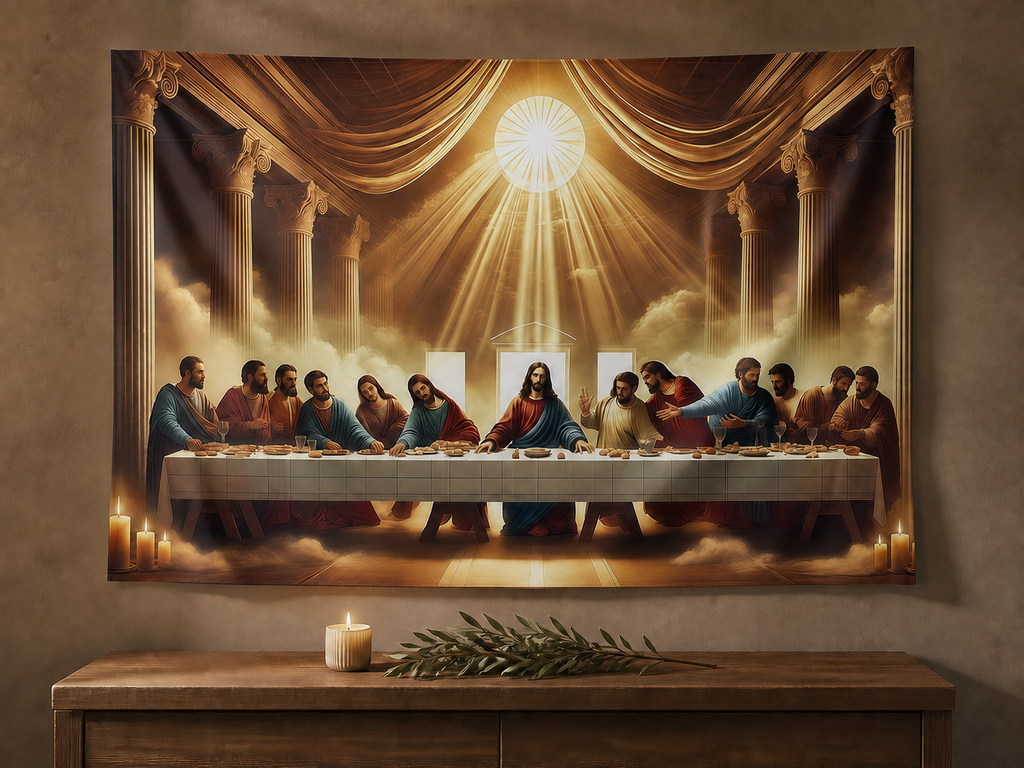 Last Supper religious tapestry home prayer scene