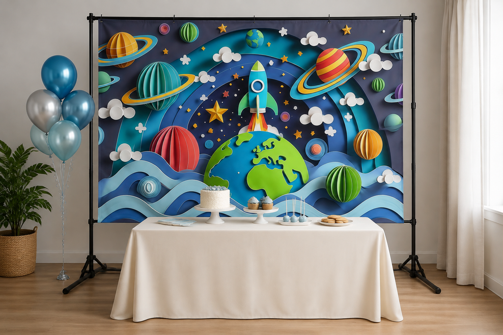 Paper Cut Rocket and Planets Backdrop lifestyle scene 1