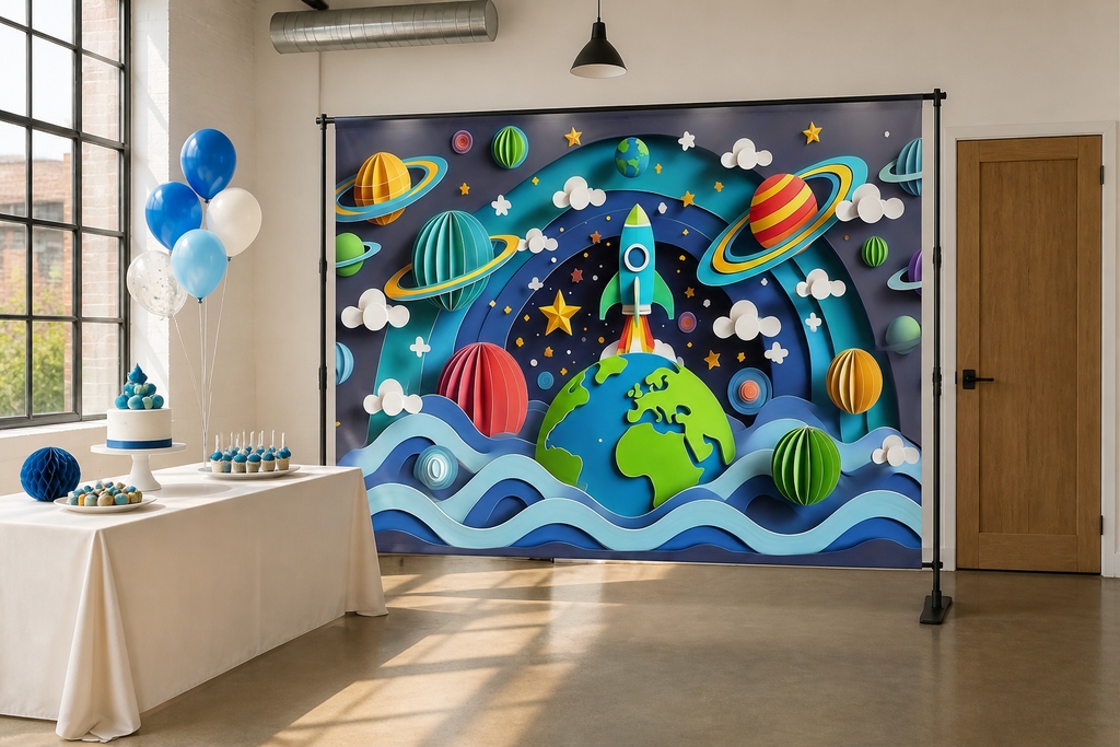 Paper Cut Rocket and Planets Backdrop lifestyle scene 2