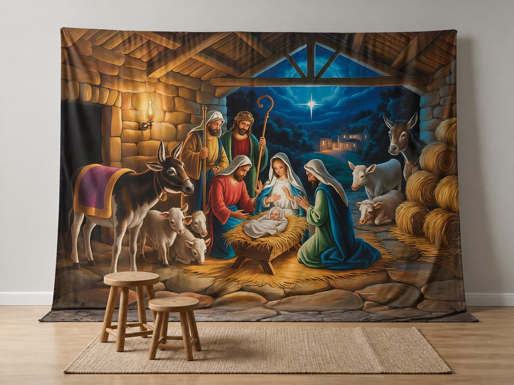 Christmas Nativity photography backdrop for family photos