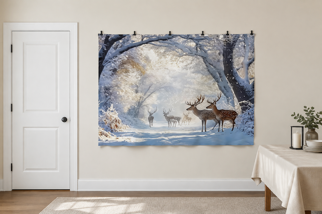 Winter Wonderland Elk Forest Backdrop clipped directly to wall