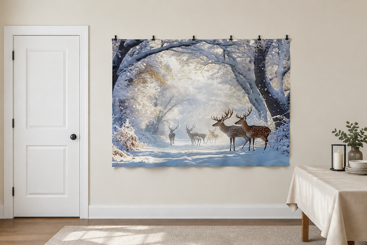 Winter Wonderland Elk Forest Backdrop clipped directly to wall