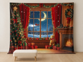 Christmas window tree fireplace photography backdrop scene 1