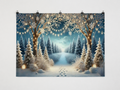 Snowy Forest Arch and Fairy Lights Printed Backdrop — complete flat printed design; accessories not included