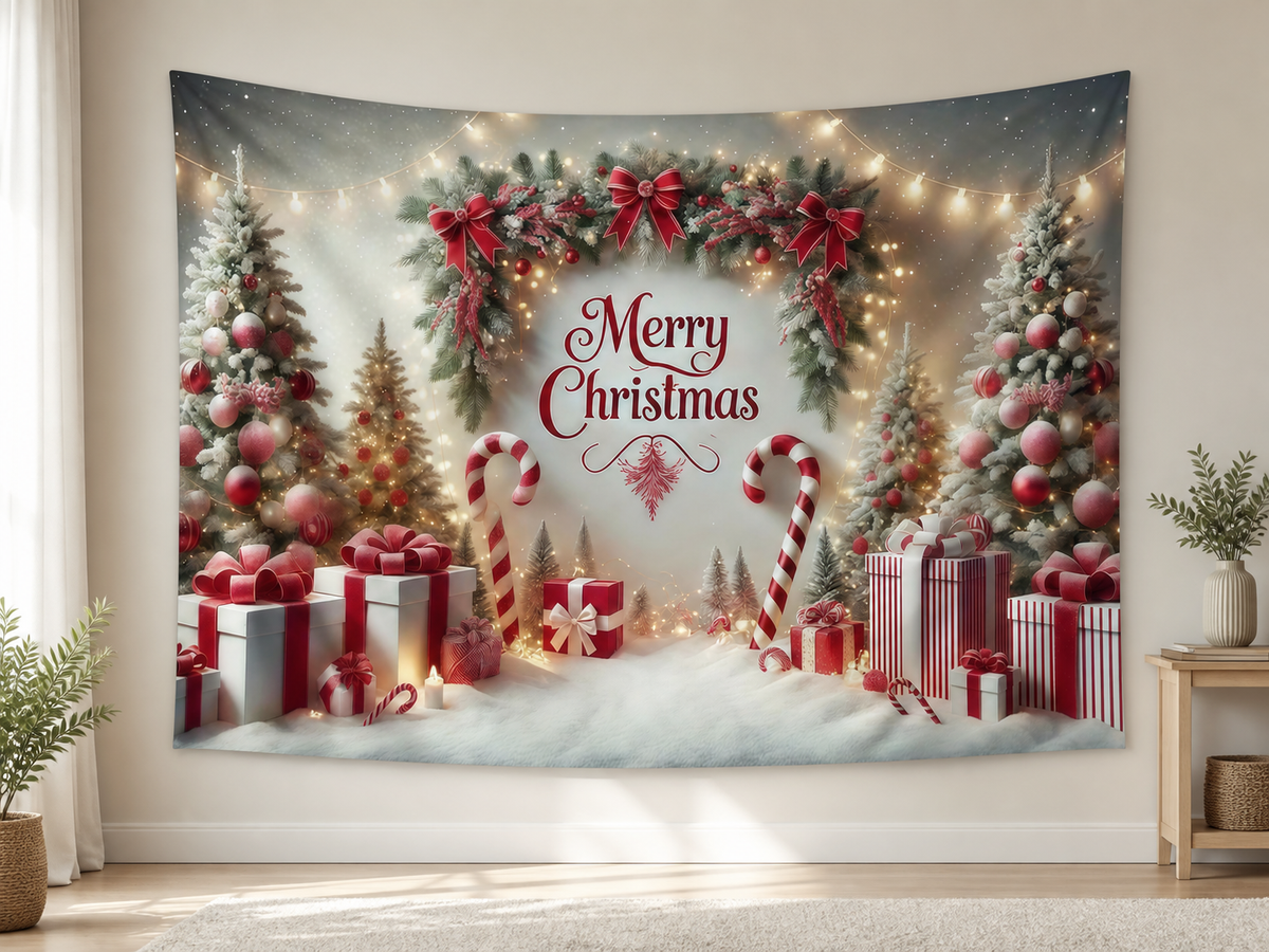 Red White Merry Christmas Backdrop indoor application scene