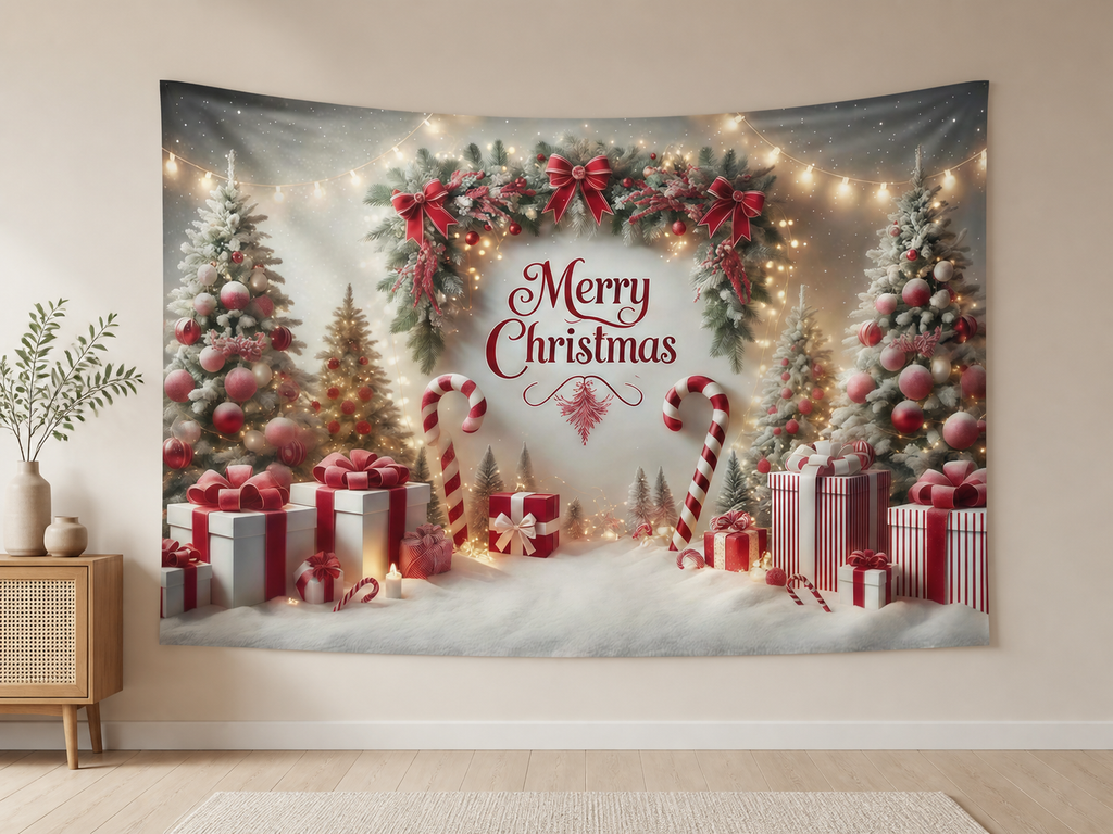 Red White Merry Christmas Backdrop indoor application scene