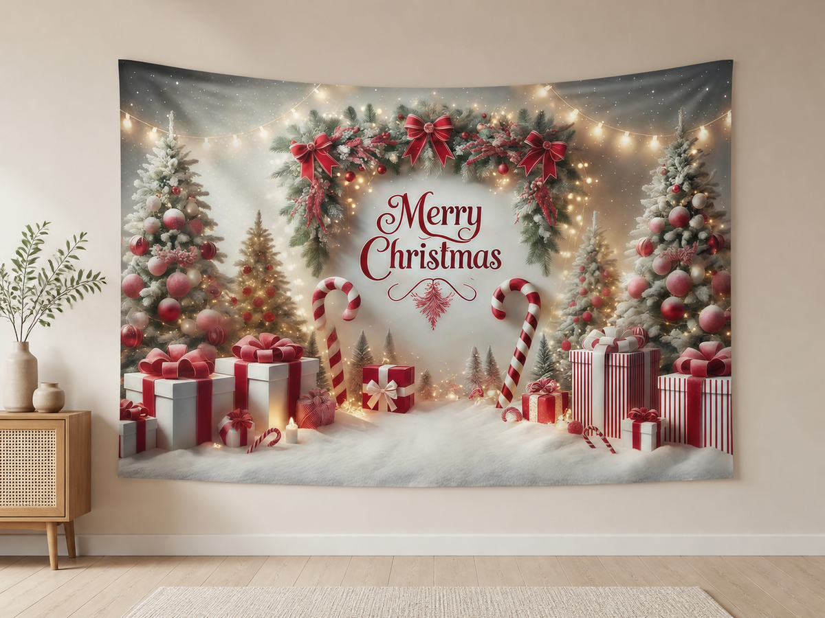 Red White Merry Christmas Backdrop indoor application scene