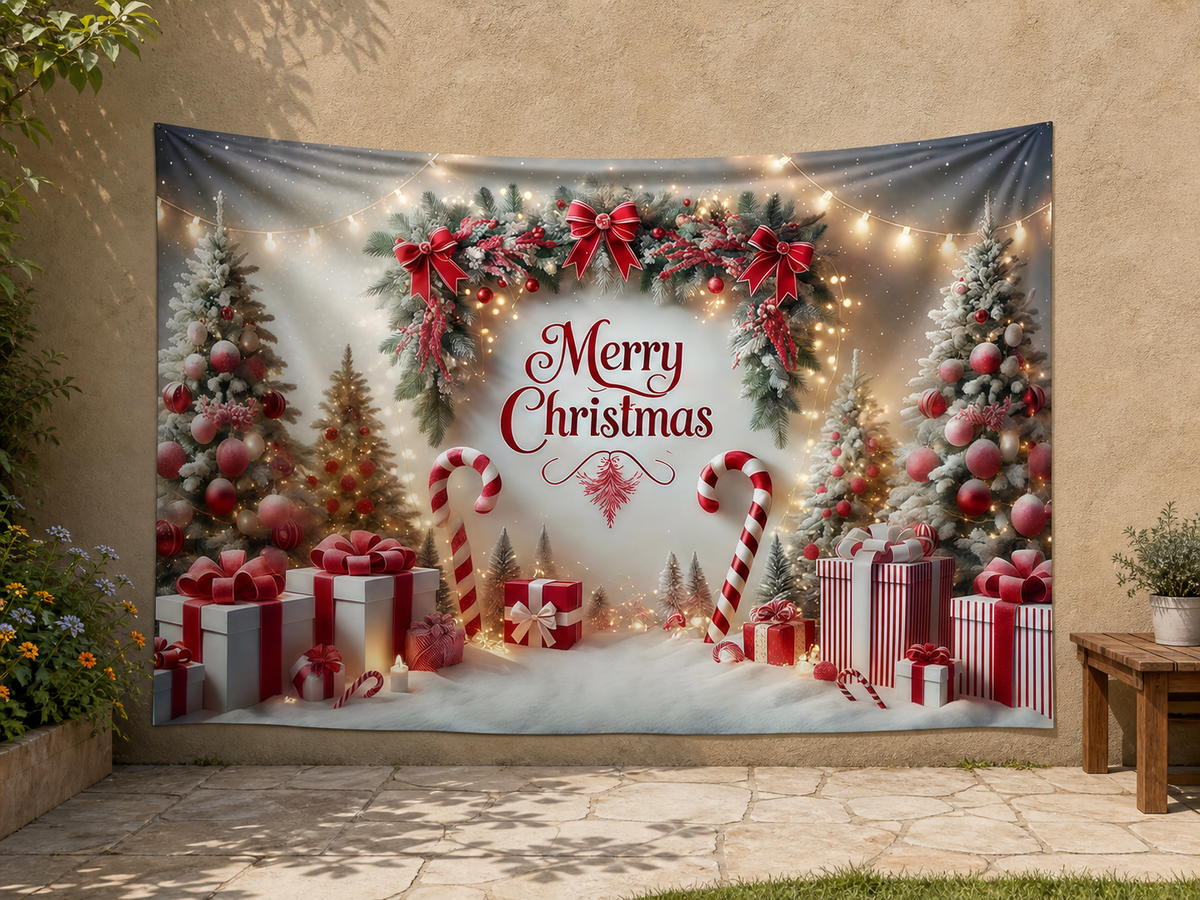 Red White Merry Christmas Backdrop garden application scene