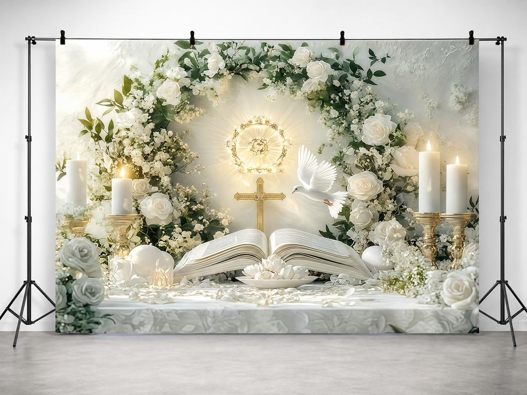 White Floral First Communion Backdrop application scene 2