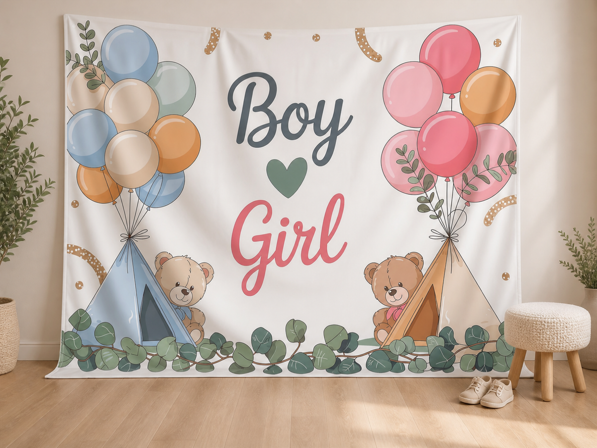 Boy Girl teddy bear nursery portrait backdrop