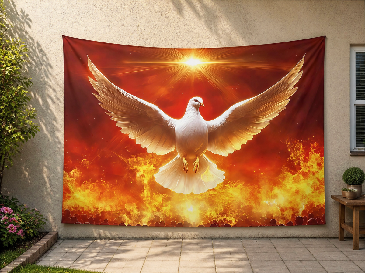 Holy Spirit Dove Flames Backdrop garden application scene