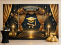 Black and gold graduation backdrop ceremony portrait scene