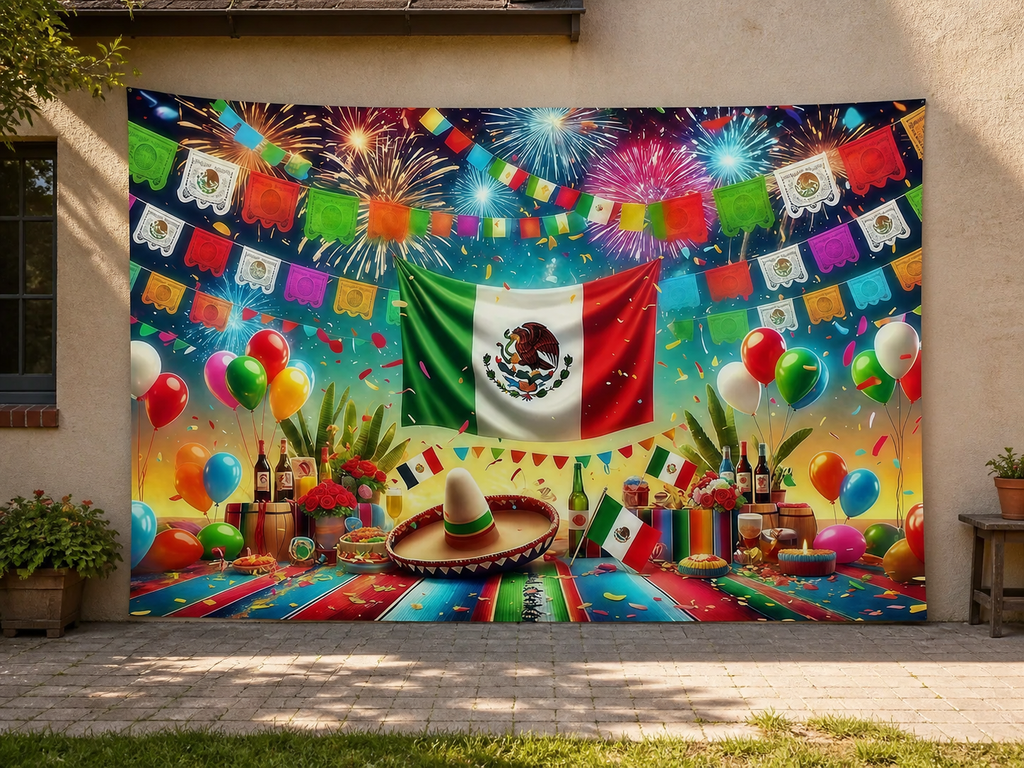 Mexican Fiesta Celebration Backdrop garden application scene