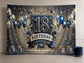 Navy gold 18th birthday photography backdrop in teen portrait room