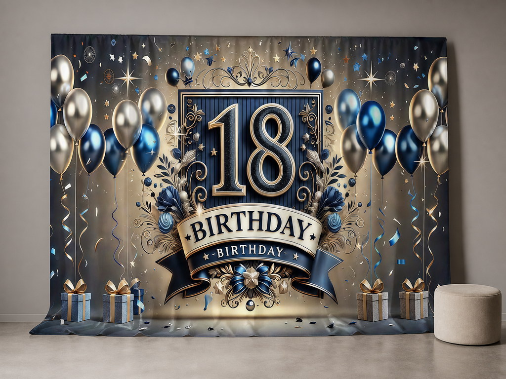 Elegant number 18 birthday photography backdrop
