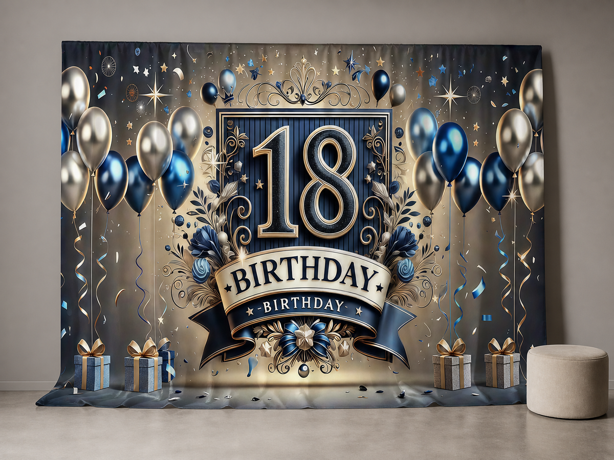 Elegant number 18 birthday photography backdrop