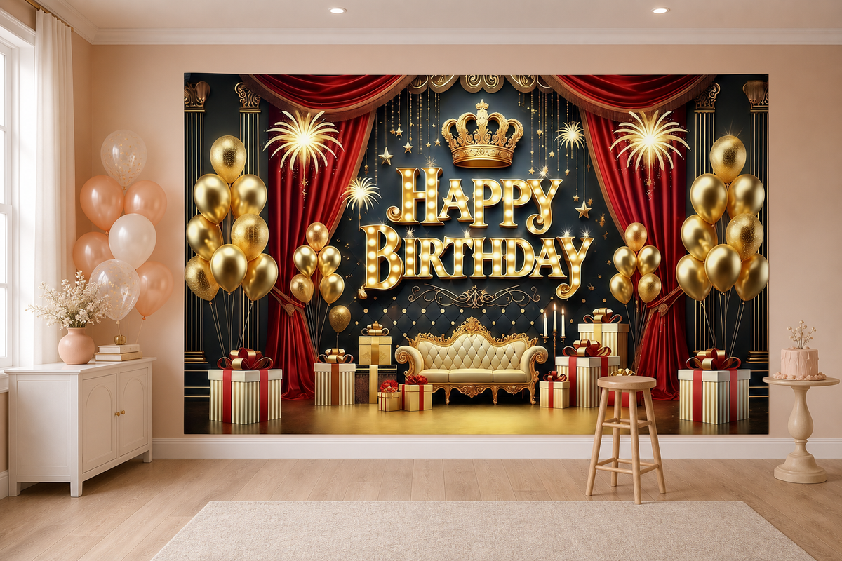 Red Gold Birthday Crown Backdrop scene 1