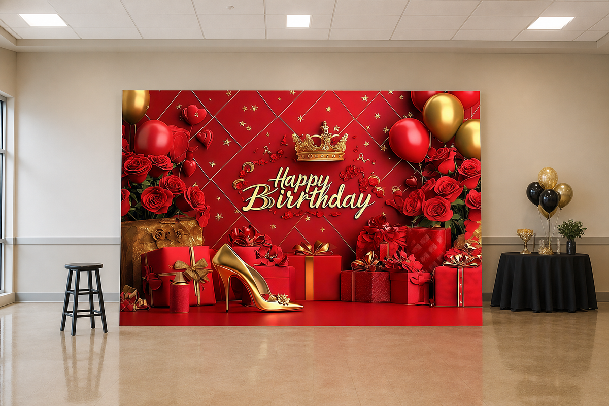 Red Roses and High Heel Birthday Backdrop scene 1