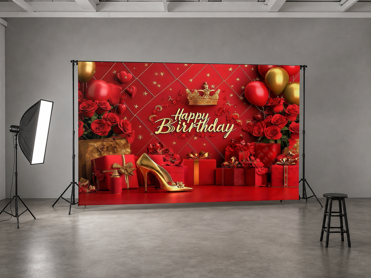Red Roses and High Heel Birthday Backdrop scene 2