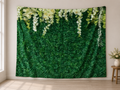 Green white floral wall print polyester backdrop in wedding setting