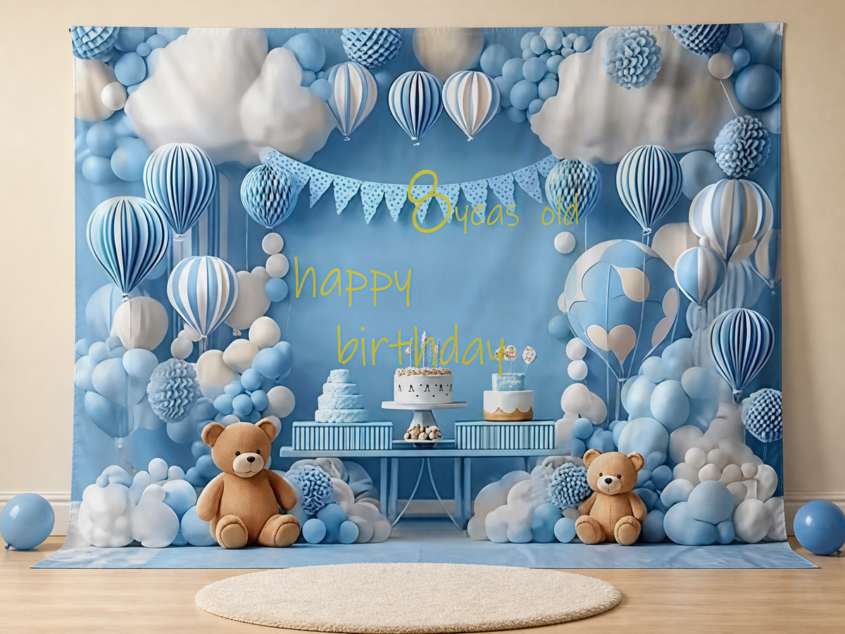Blue cloud 8th birthday photography backdrop