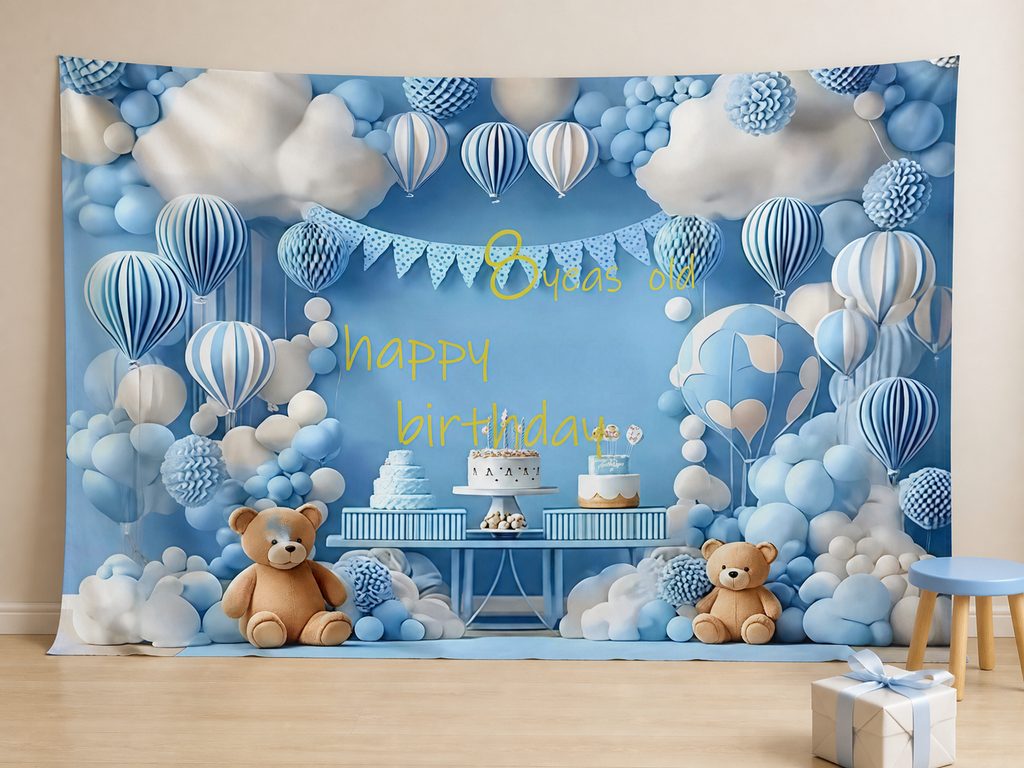 Happy birthday teddy bear kids photo backdrop