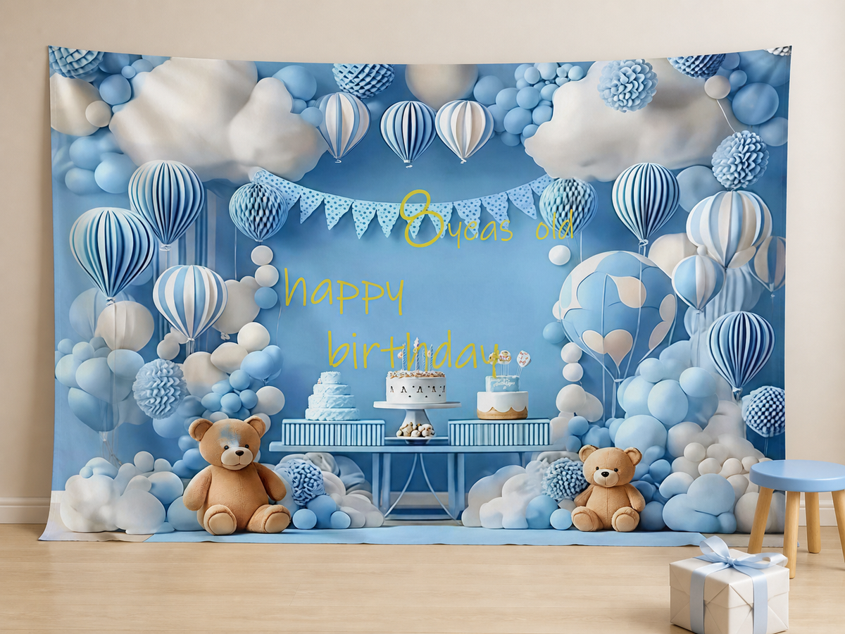Happy birthday teddy bear kids photo backdrop