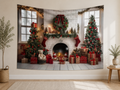 Red White Christmas Fireplace Backdrop indoor application scene
