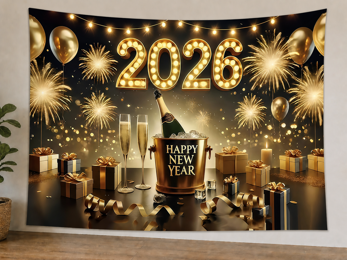 2026 Happy New Year Celebration Backdrop styled scene 1