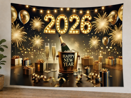 2026 Happy New Year Celebration Backdrop styled scene 1